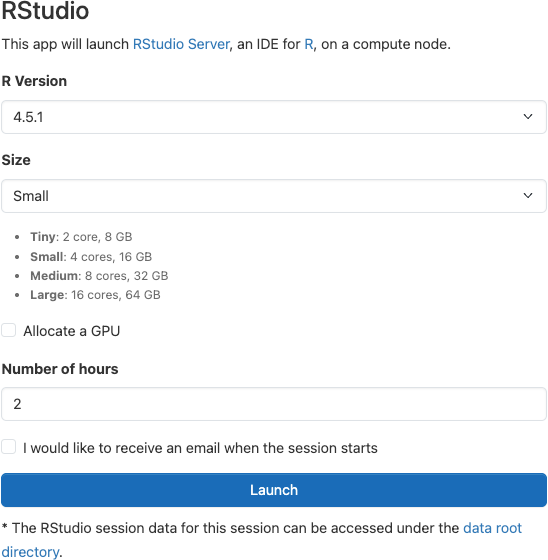 Launching an RStudio session on Carina
