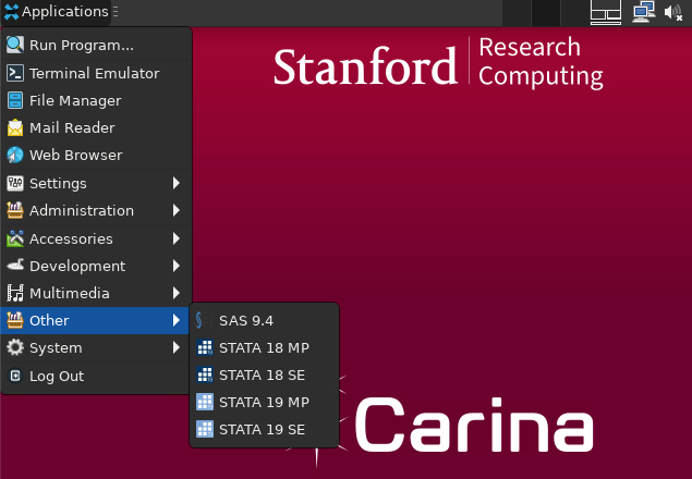 Opening apps on the Carina Desktop