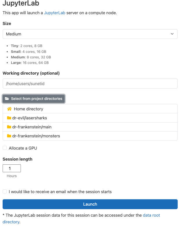Open OnDemand Form for JupyterLab