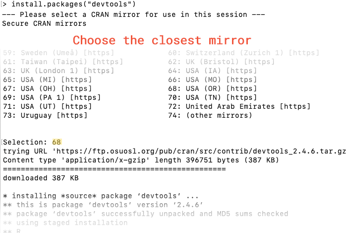 Installing devtools via command line