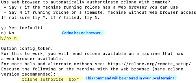 A terminal window's output, showing the results of the steps in the text