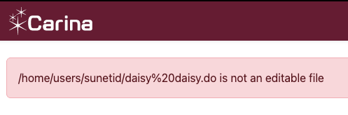 screenshot of error showing a file with spaces in the name cannot be edited